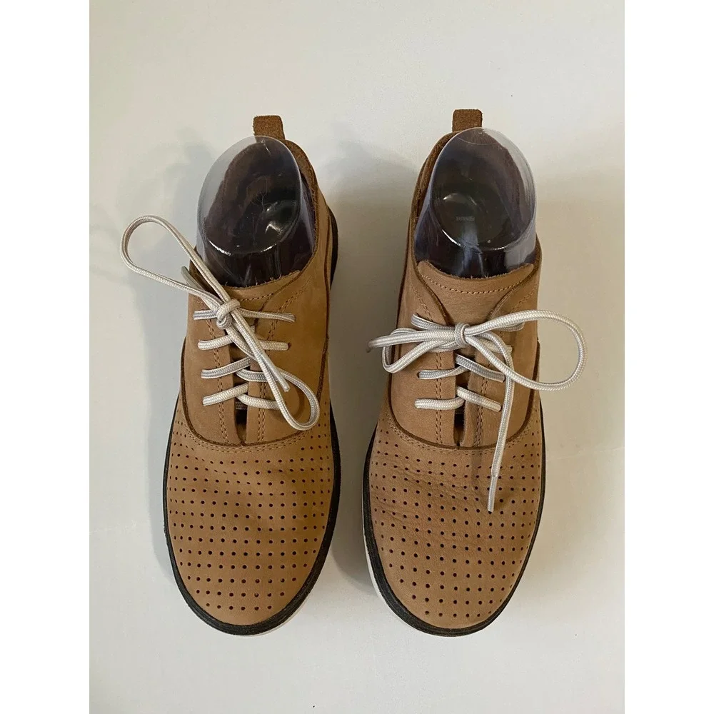 Merrell Women Tan Leather Lace Up Perforated Casual Comfort Shoes J03694 Size 7